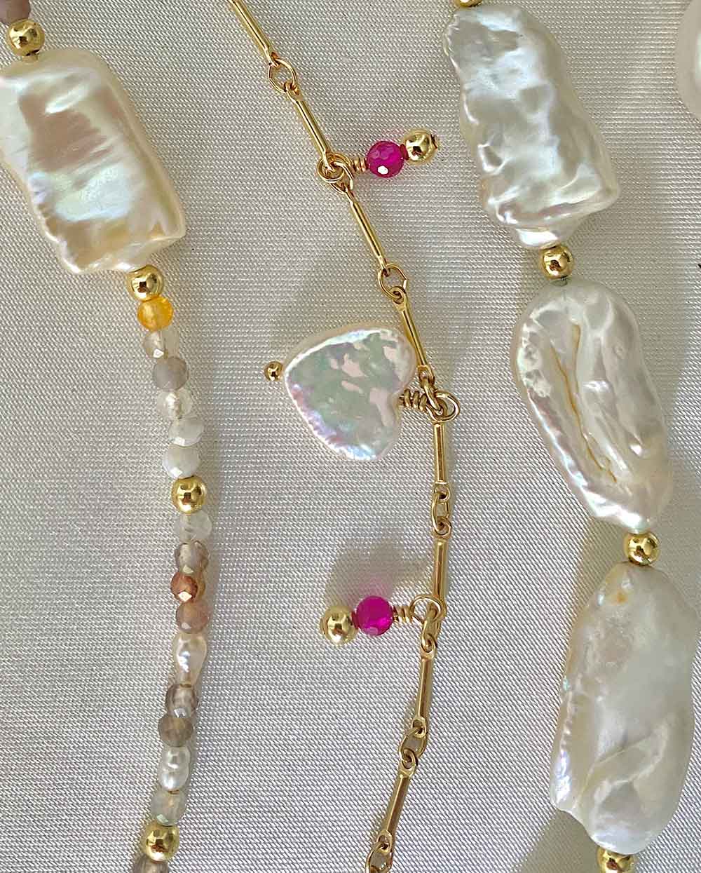 Gemstone Heart Charm Bracelet 14K Gold Filled