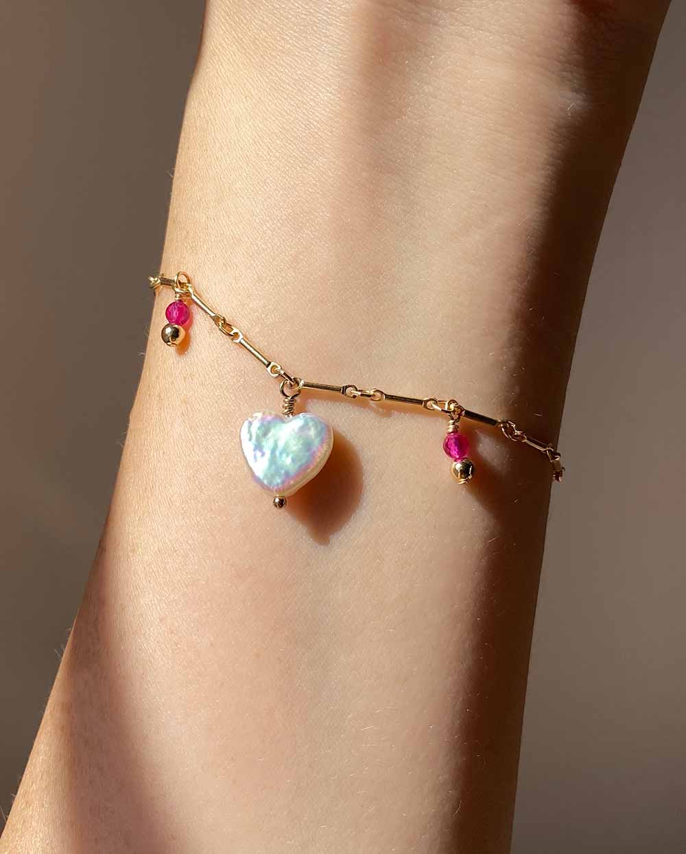Gemstone Heart Charm Bracelet 14K Gold Filled