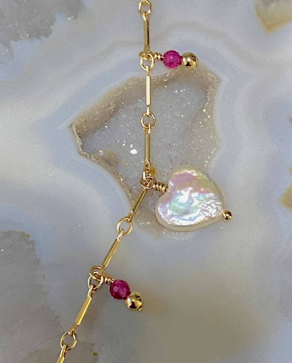 Gemstone Heart Charm Bracelet 14K Gold Filled