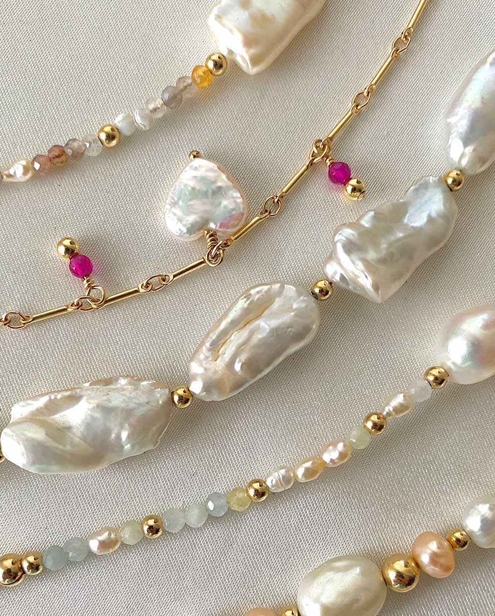 Gemstone Heart Charm Bracelet 14K Gold Filled