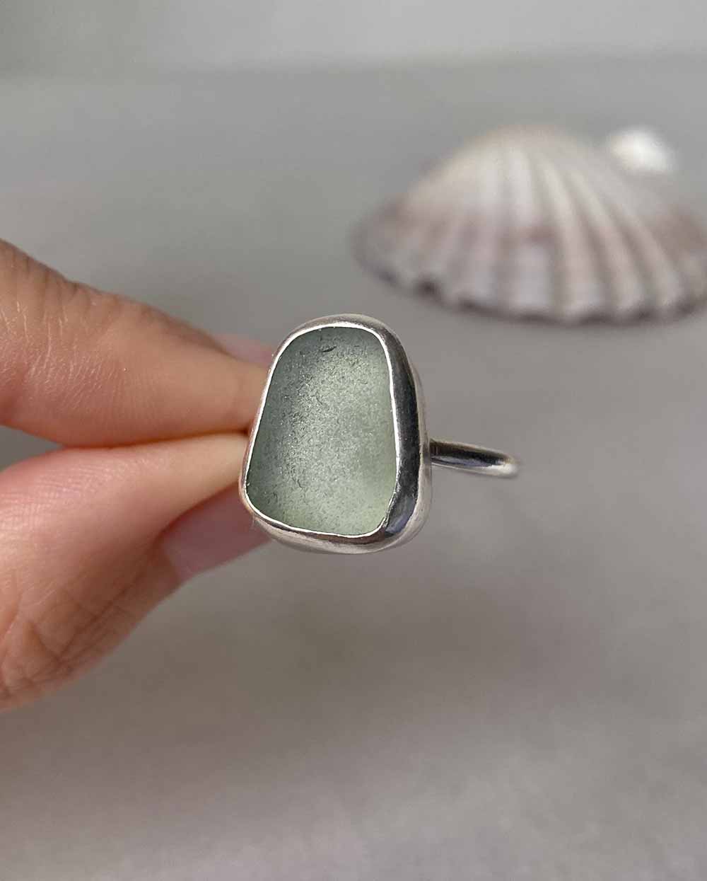 Light Green Sea Glass Ring - Size 7 3/4