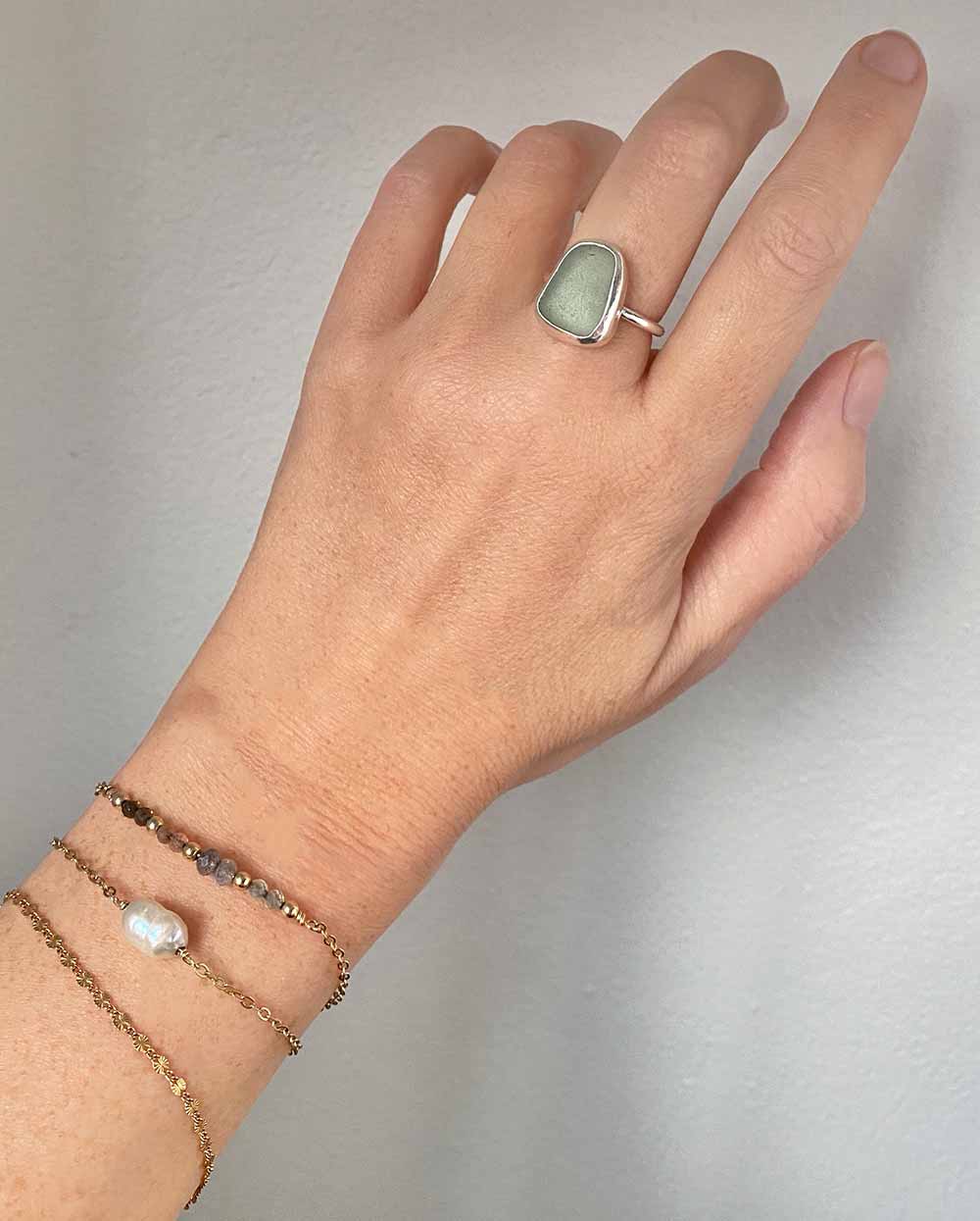Light Green Sea Glass Ring - Size 7 3/4