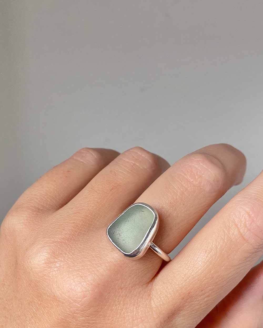 Light Green Sea Glass Ring - Size 7 3/4