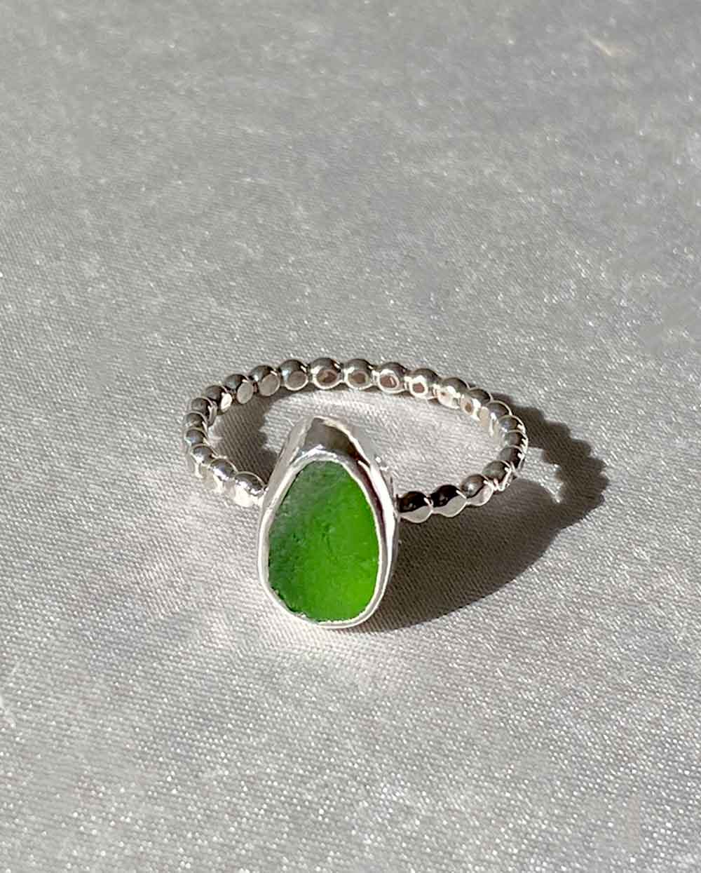 Emerald Sea Glass Ring - Size 7 1/2