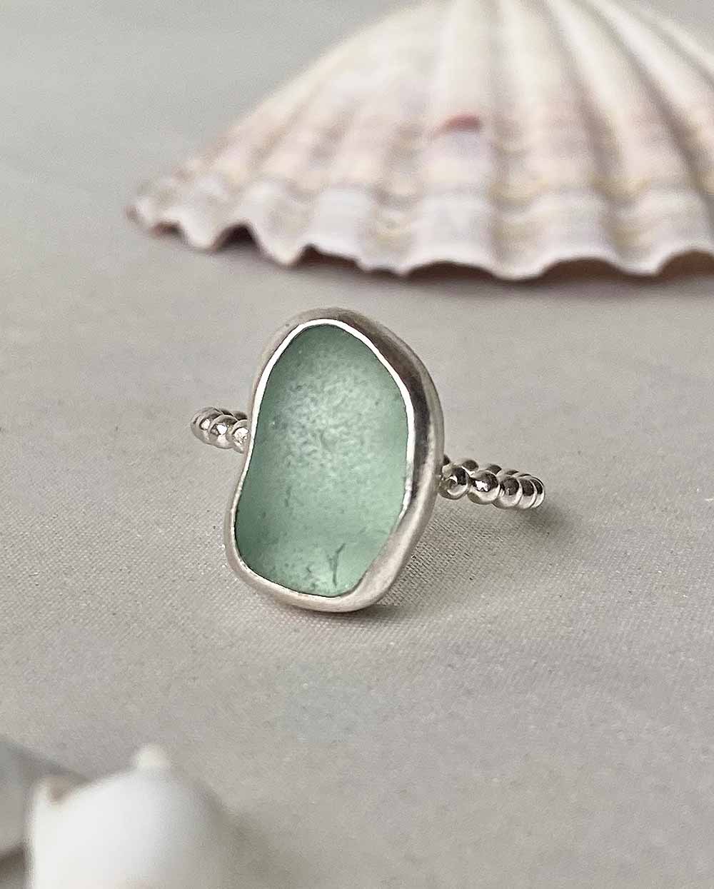 Bean Seafoam Sea Glass Ring - Size 7 1/2