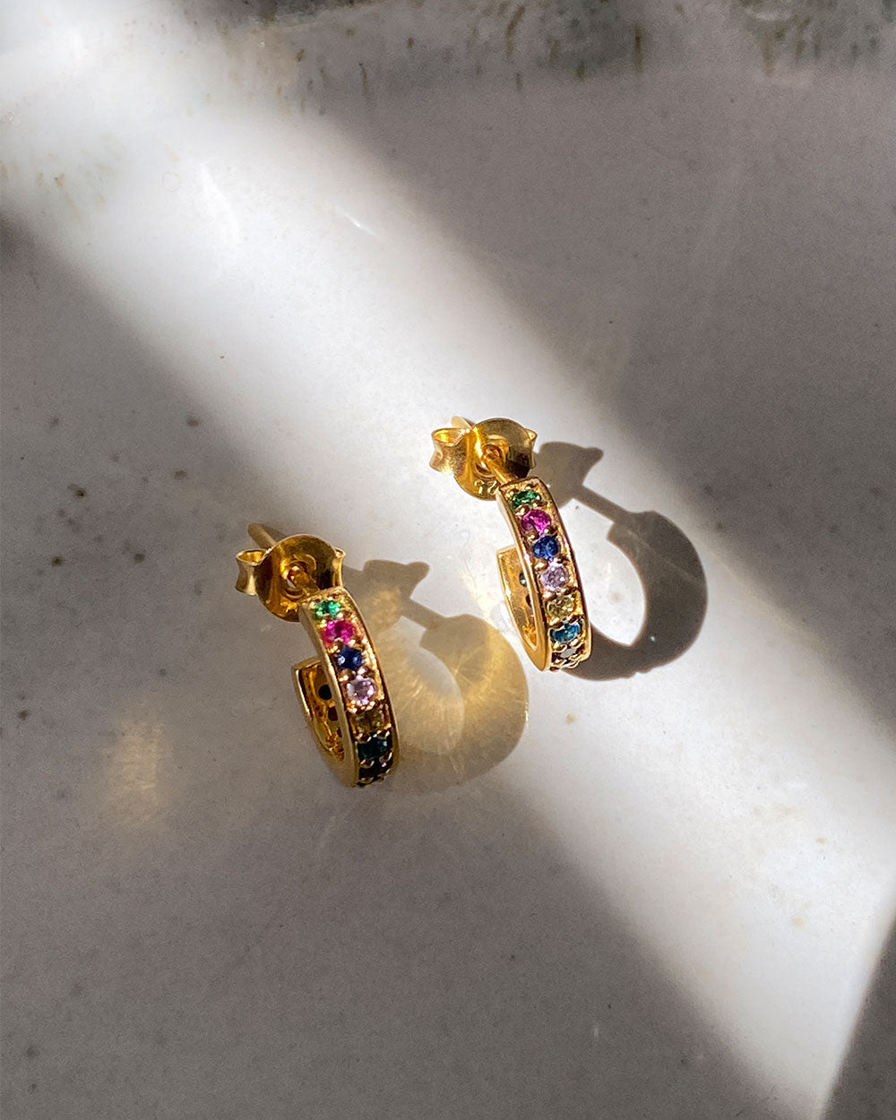 Rainbow Sparkle Hoop Earrings 14K Gold Vermeil