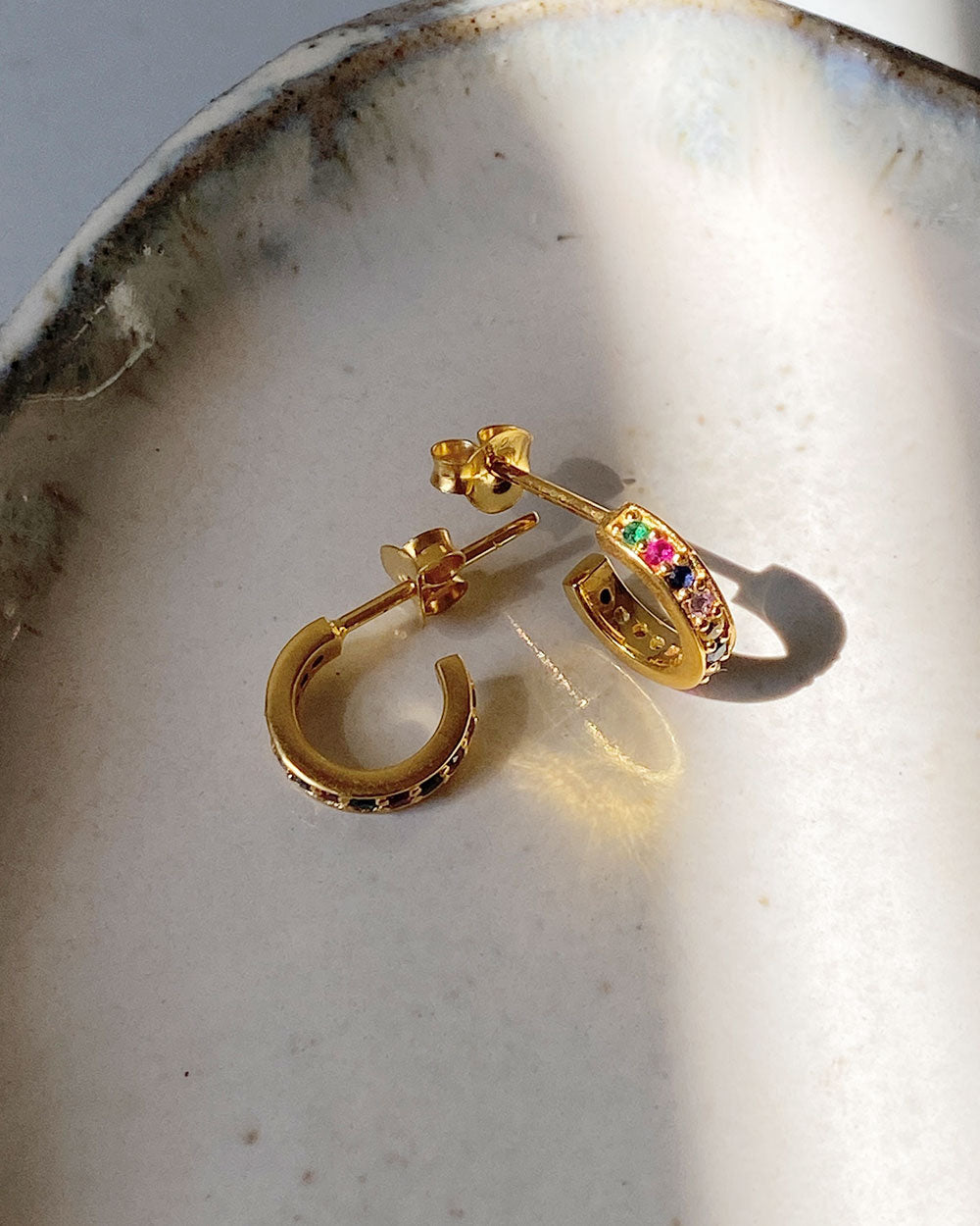 Rainbow Sparkle Hoop Earrings 14K Gold Vermeil