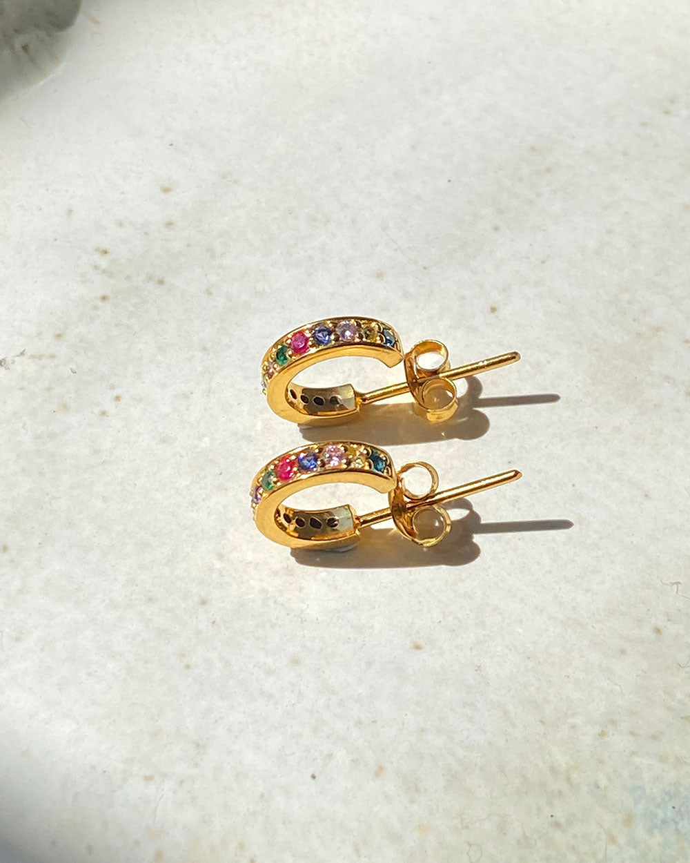 Rainbow Sparkle Hoop Earrings 14K Gold Vermeil