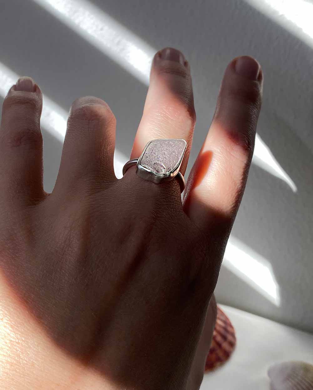 Lavender Sea Glass Ring - Size 8