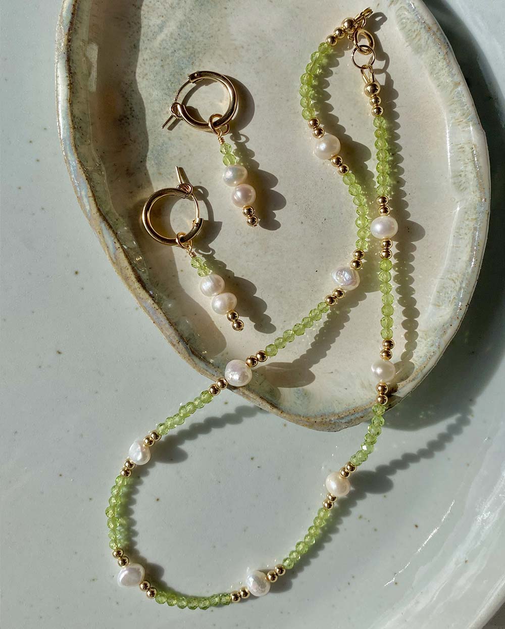 Peridot & Pearl Necklace 14K Gold Filled