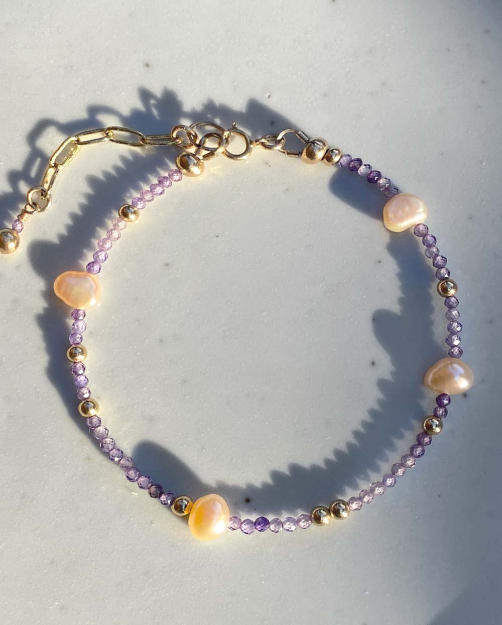 Rhea Pearl & Amethyst Bracelet 14K Gold Filled