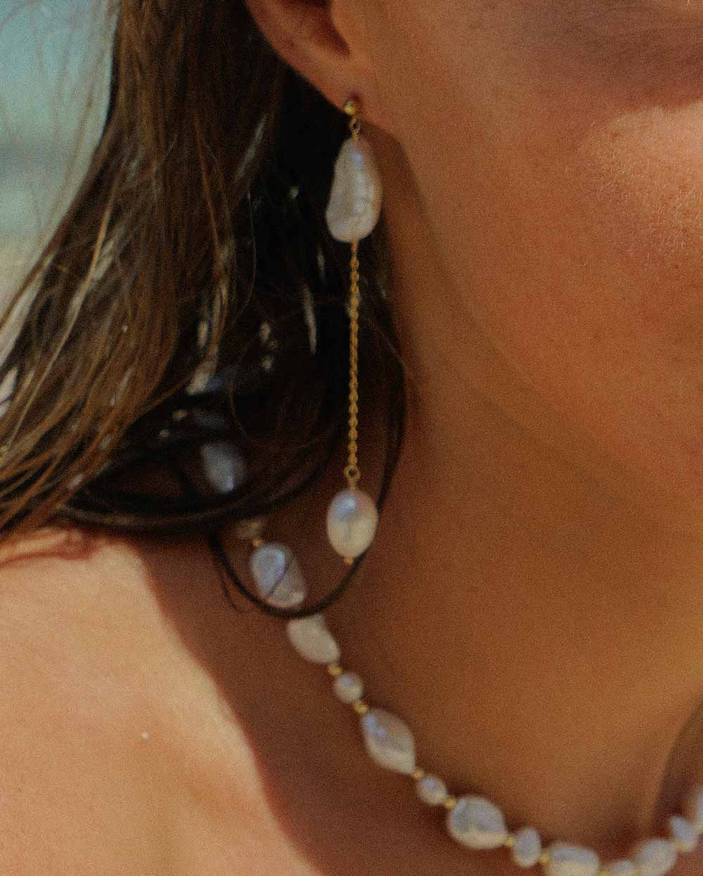 Wild Siren Pearl Chain Earrings 14K Gold Filled