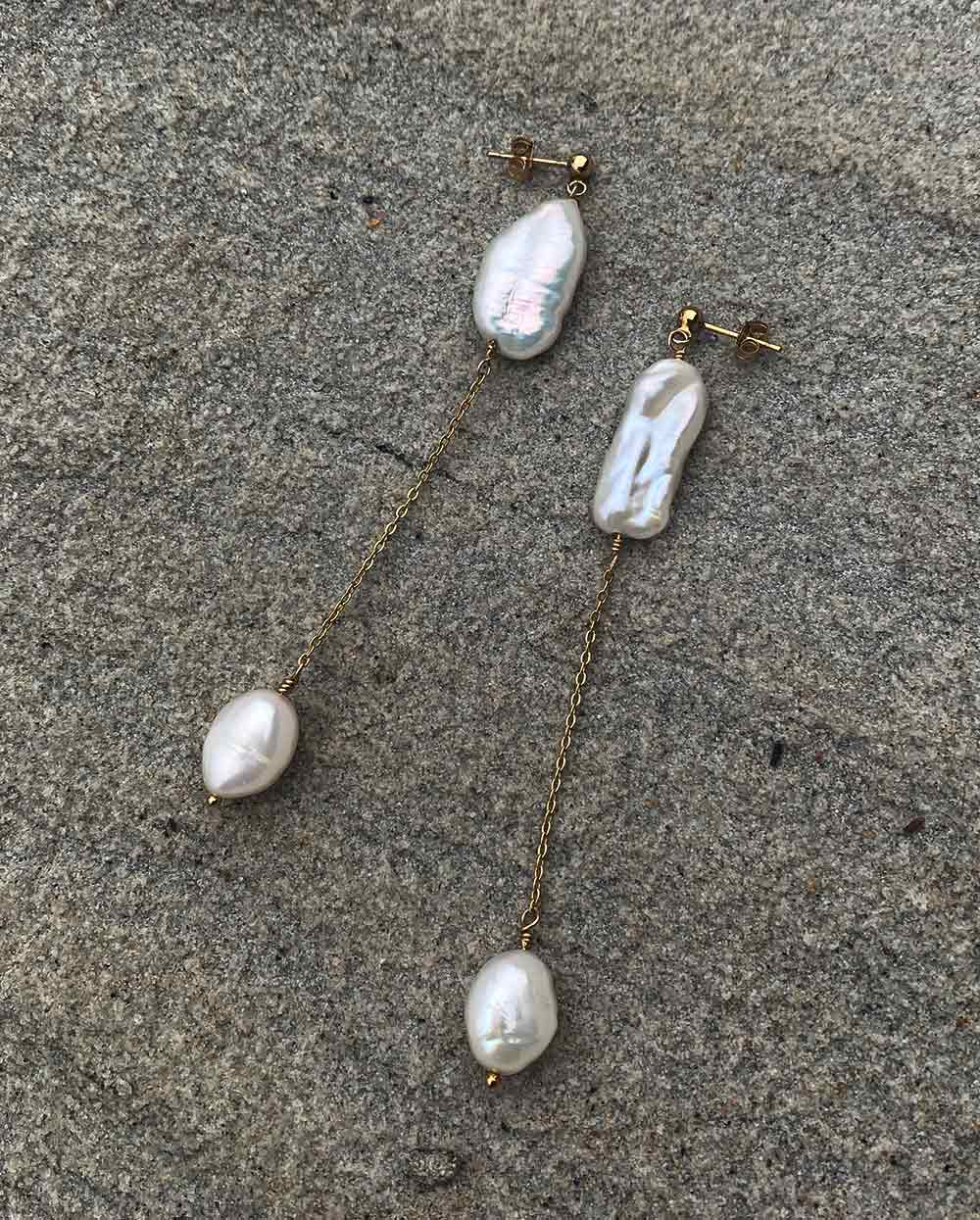 Wild Siren Pearl Chain Earrings 14K Gold Filled