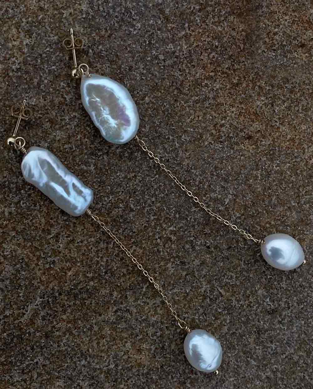 Wild Siren Pearl Chain Earrings 14K Gold Filled