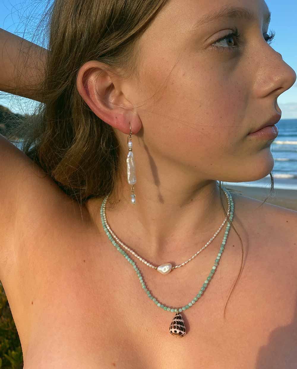 Amazonite & Hebrew Shell Necklace 14k Gold Filled