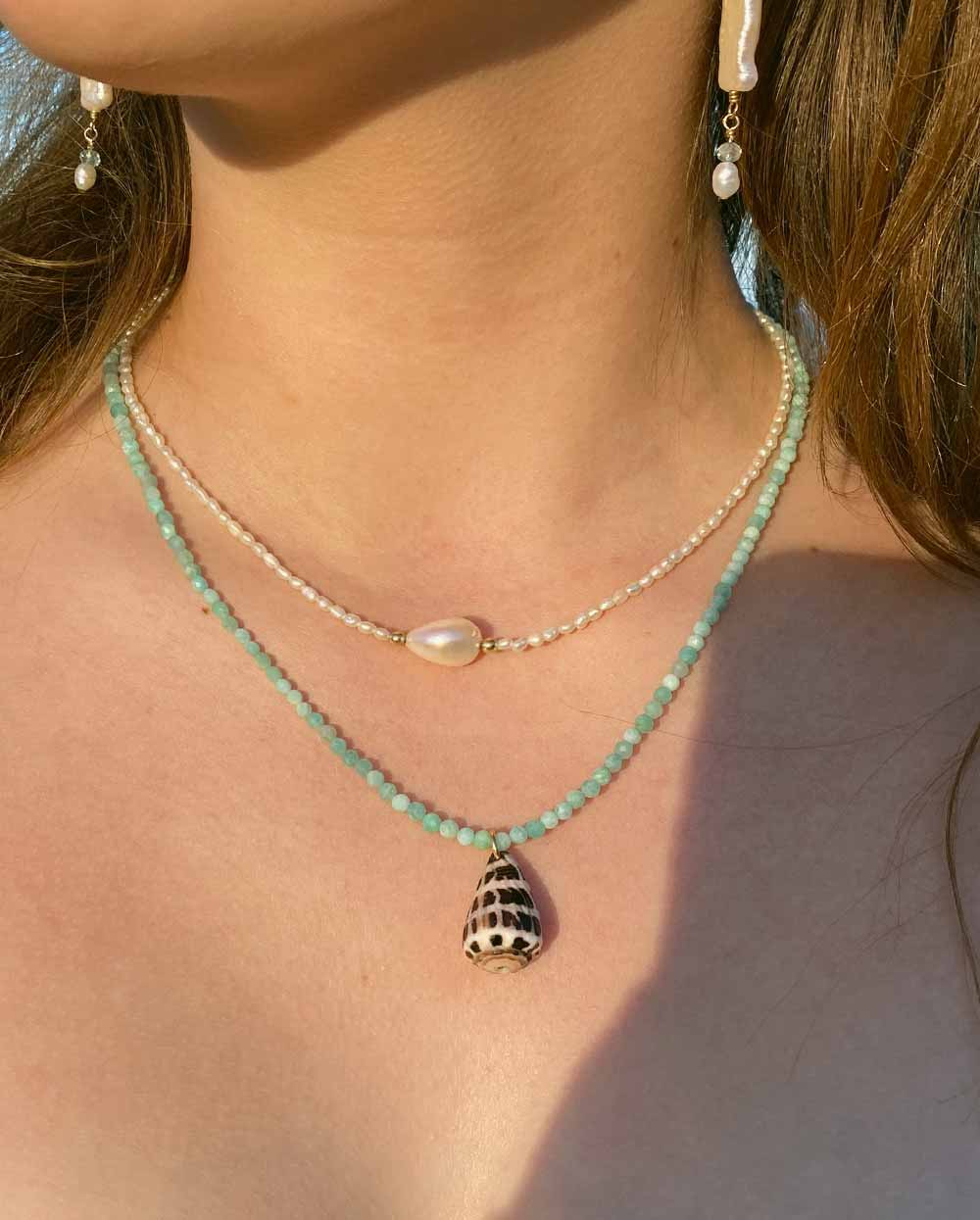 Amazonite & Hebrew Shell Necklace 14k Gold Filled