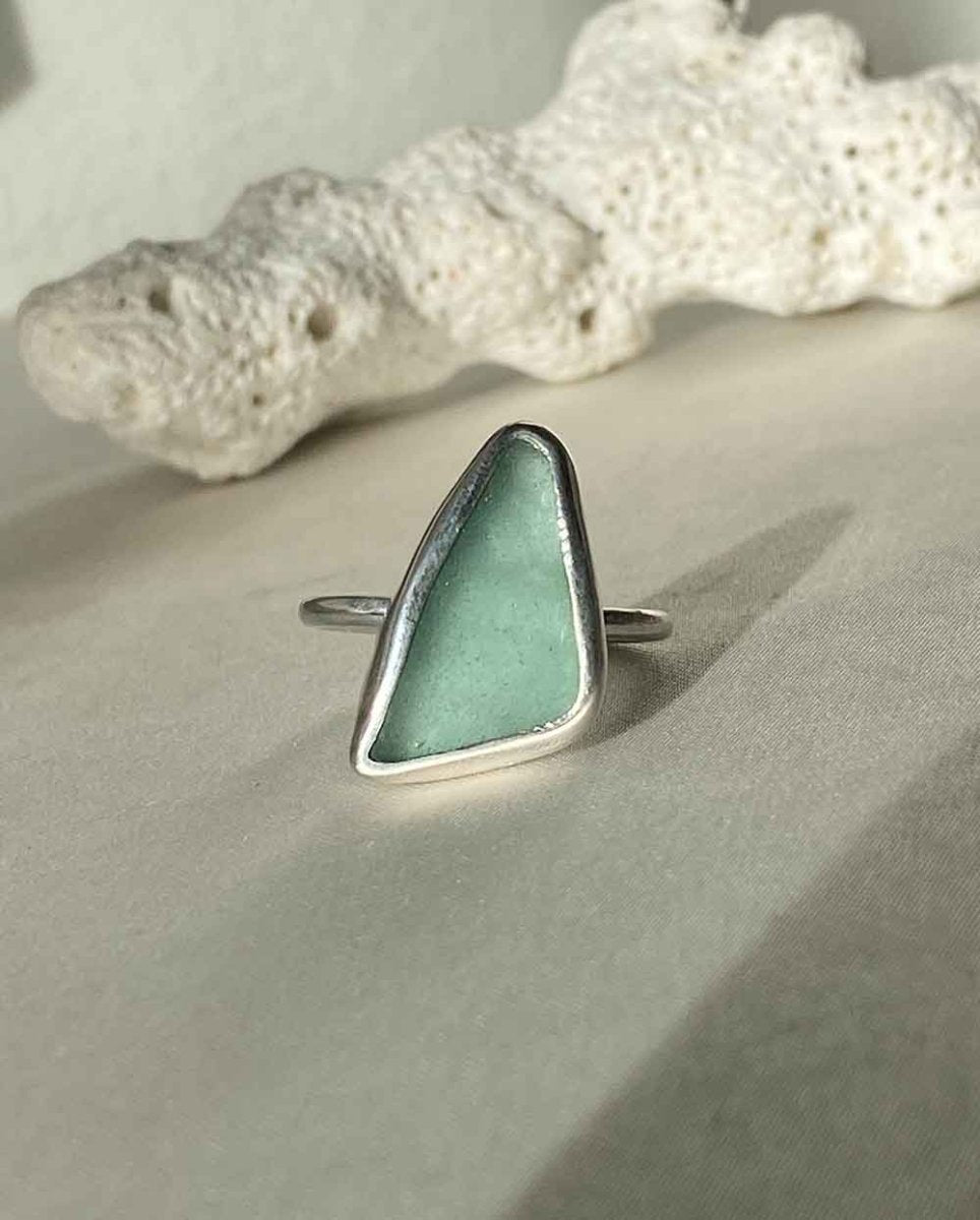 Aqua Sea Glass Ring - Size 9.5Sea Glass RingSterling SilverAngela Wozniak Jewellery