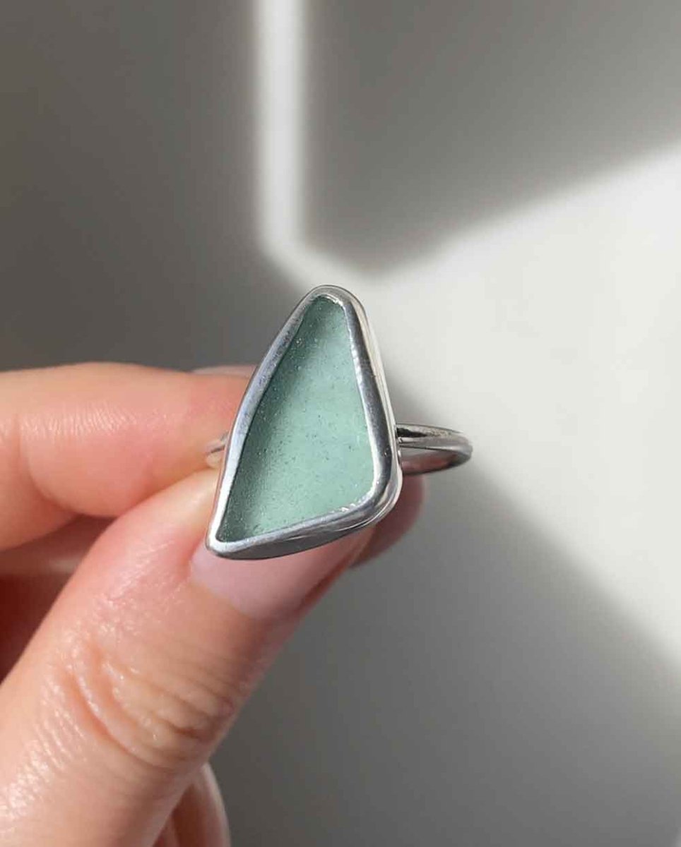Aqua Sea Glass Ring - Size 9.5Sea Glass RingSterling SilverAngela Wozniak Jewellery