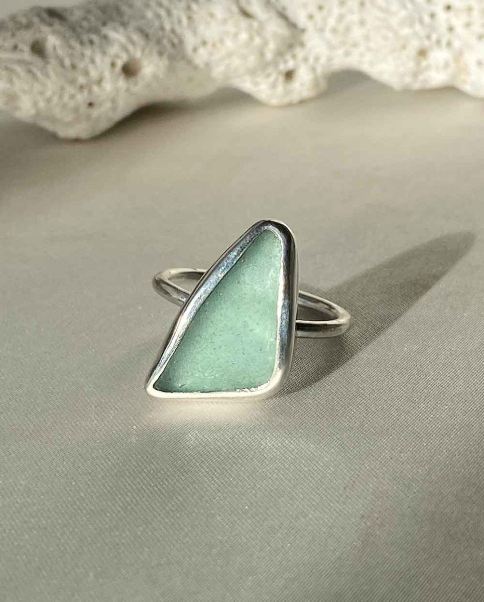 Aqua Sea Glass Ring - Size 9.5Sea Glass RingSterling SilverAngela Wozniak Jewellery