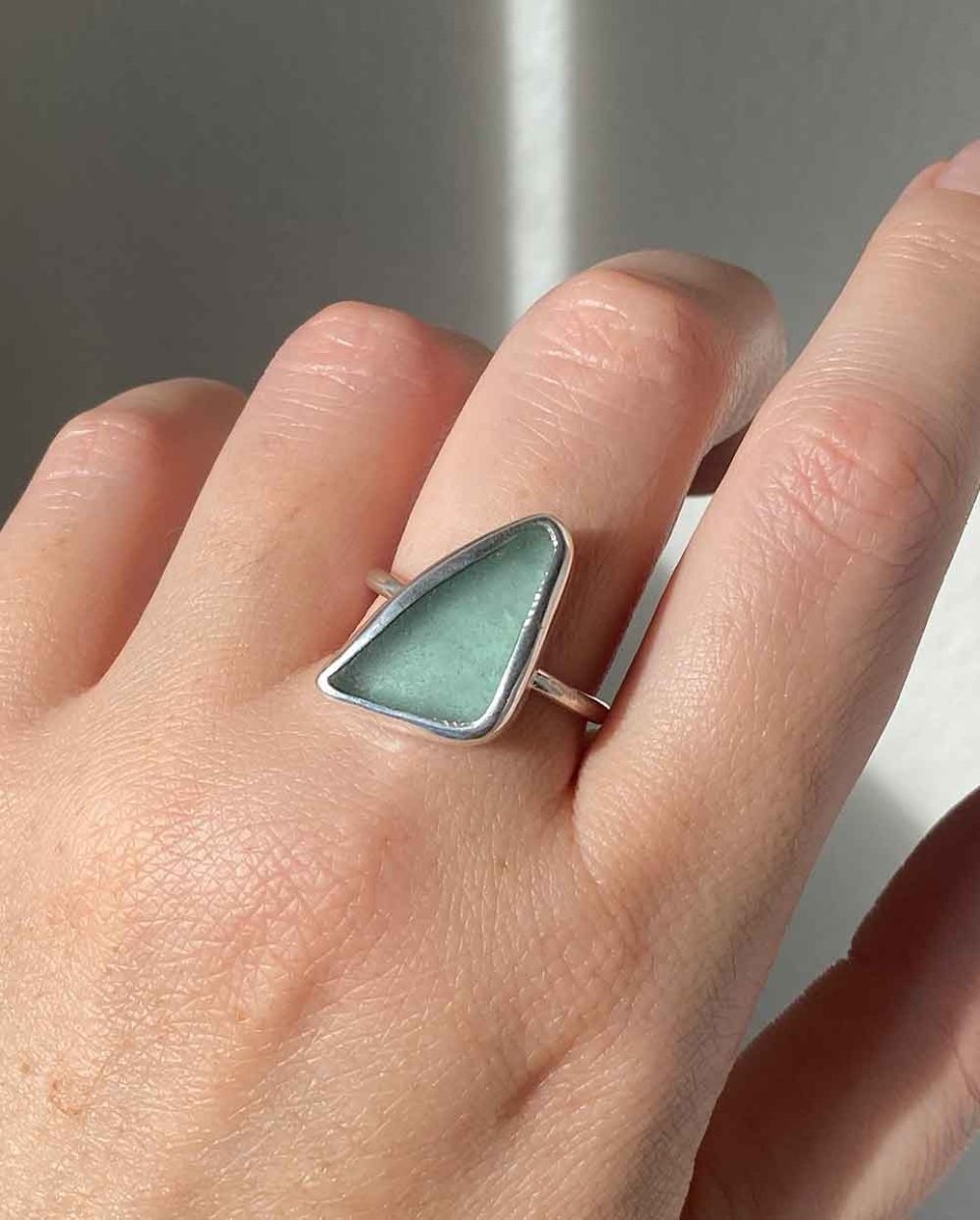 Aqua Sea Glass Ring - Size 9.5Sea Glass RingSterling SilverAngela Wozniak Jewellery