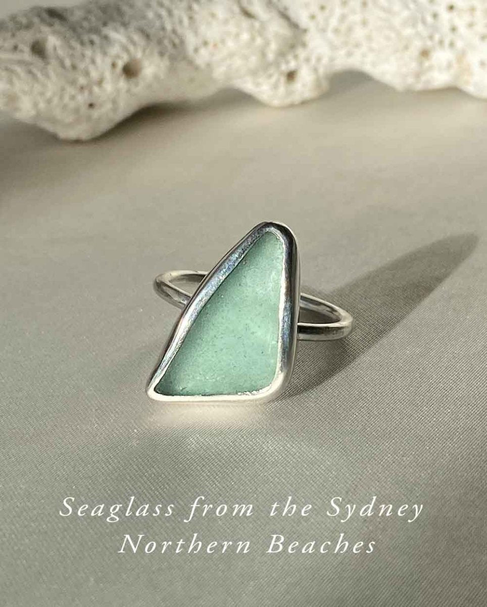 Aqua Sea Glass Ring - Size 9.5Sea Glass RingSterling SilverAngela Wozniak Jewellery
