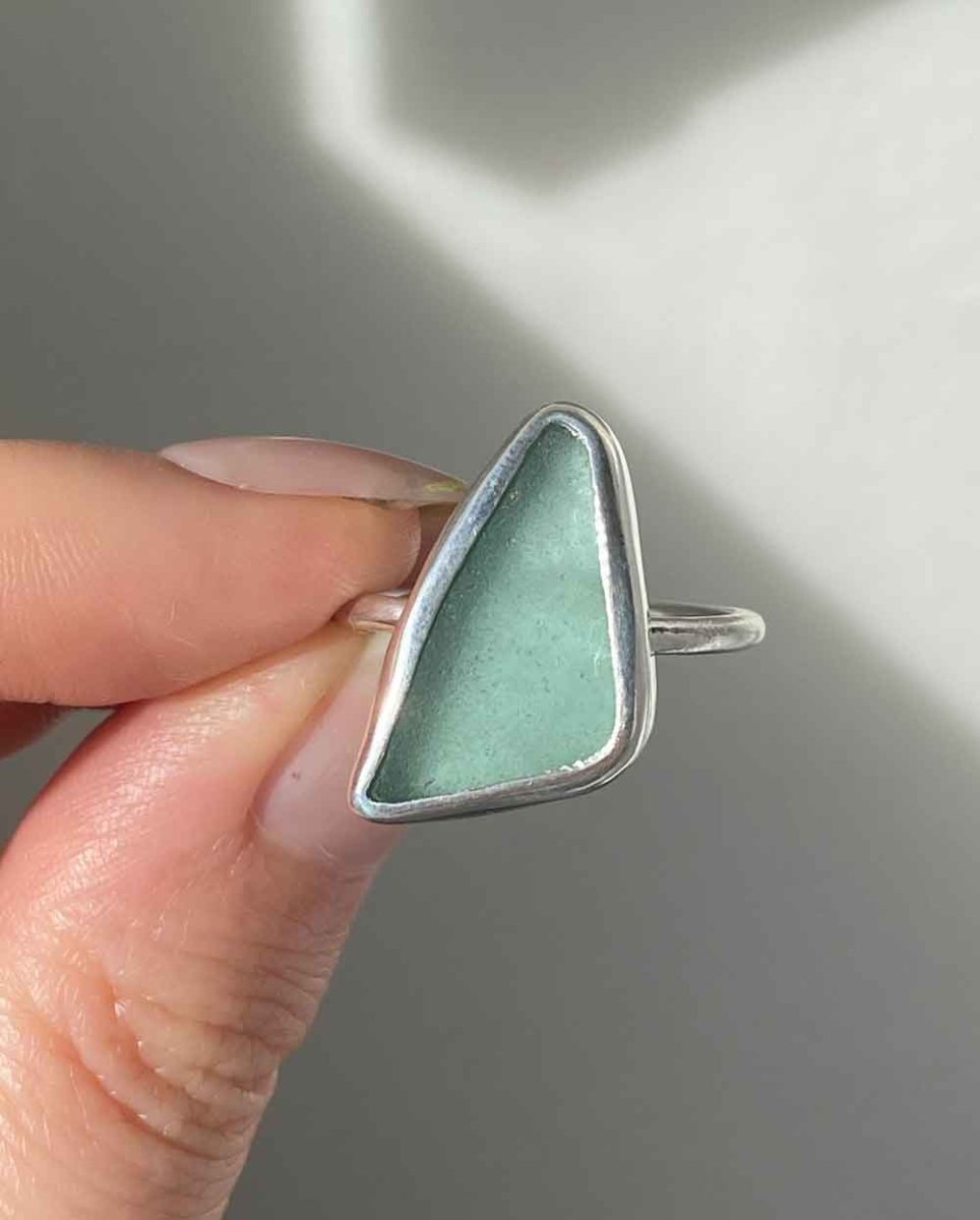 Aqua Sea Glass Ring - Size 9.5Sea Glass RingSterling SilverAngela Wozniak Jewellery