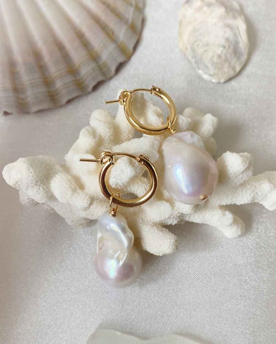 Flame Ball Pearl EarringsHoop Earrings14K Gold FilledAngela Wozniak Jewellery