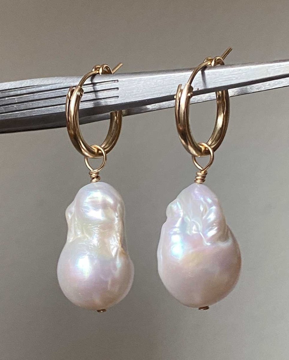 Flame Ball Pearl EarringsHoop Earrings14K Gold FilledAngela Wozniak Jewellery