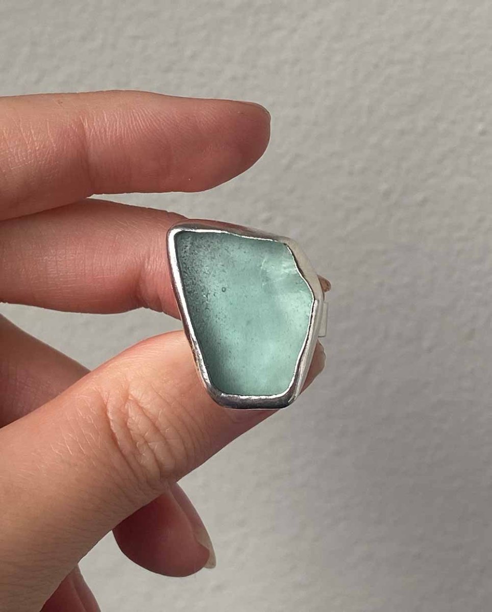 Large Sea Foam Blue Sea Glass Ring - Size 7RingsReady - To - ShipAngela Wozniak Jewellery