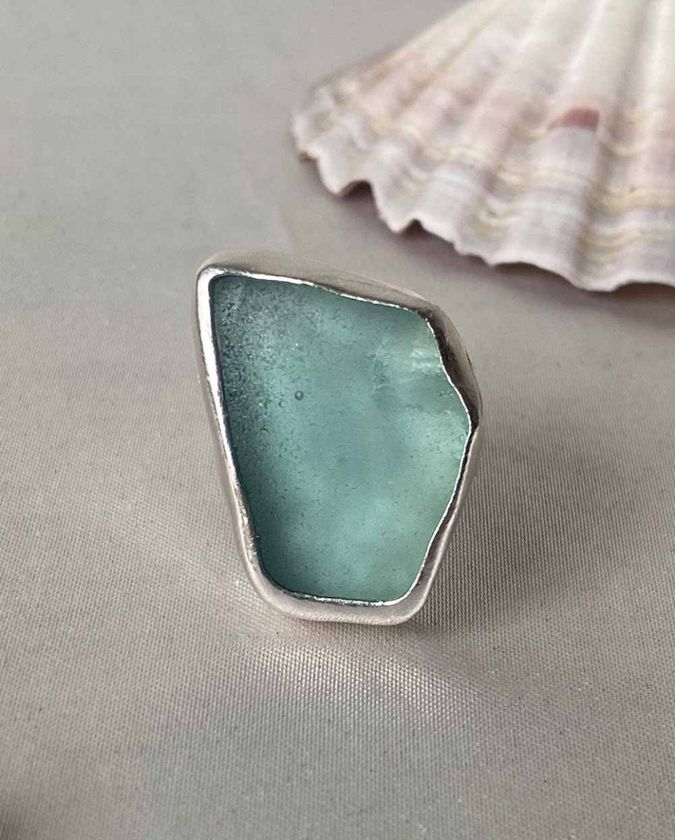 Large Sea Foam Blue Sea Glass Ring - Size 7RingsReady - To - ShipAngela Wozniak Jewellery