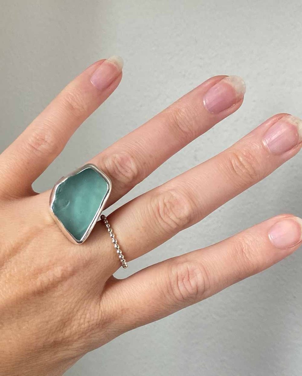 Large Sea Foam Blue Sea Glass Ring - Size 7RingsReady - To - ShipAngela Wozniak Jewellery