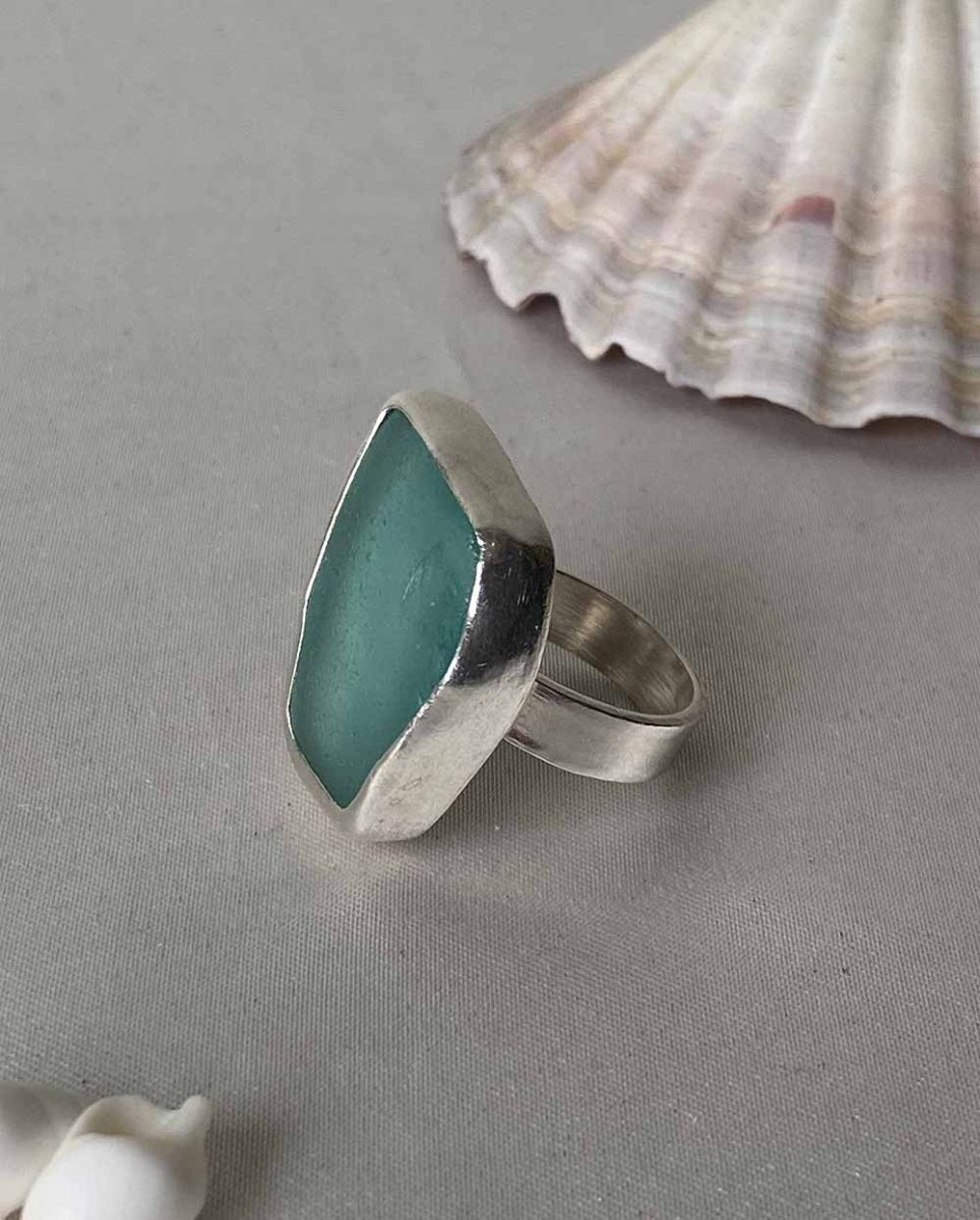 Large Sea Foam Blue Sea Glass Ring - Size 7RingsReady - To - ShipAngela Wozniak Jewellery