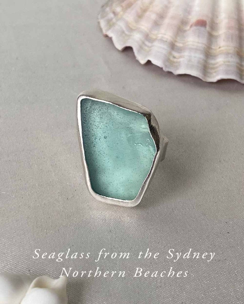Large Sea Foam Blue Sea Glass Ring - Size 7RingsReady - To - ShipAngela Wozniak Jewellery