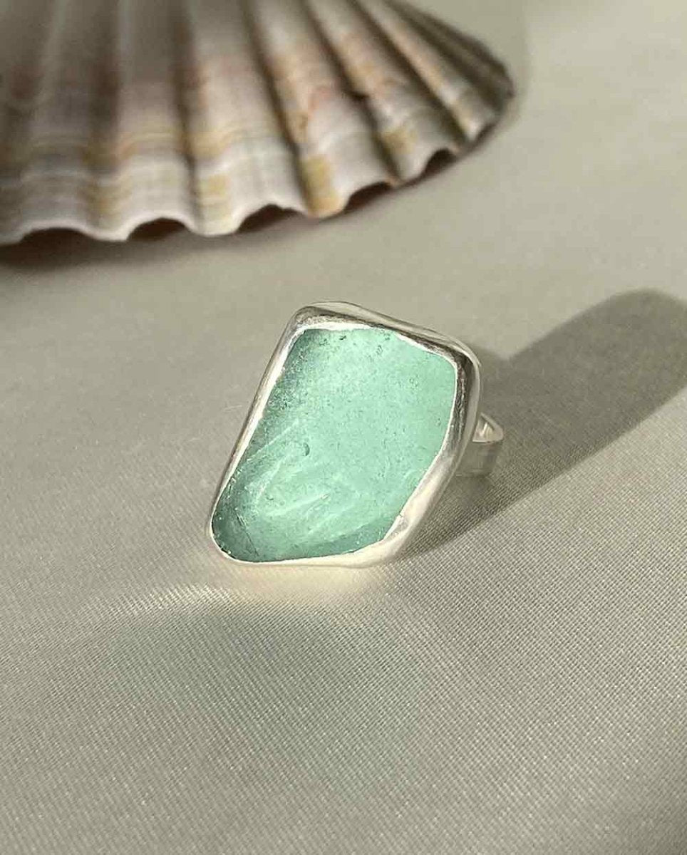 M Aqua Sea Glass Ring - Size 6Sea Glass RingSterling SilverAngela Wozniak Jewellery