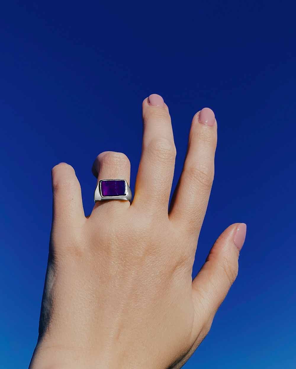 Rectangle Lapis Lazuli Signet Ring - Size 5.5 Sterling Silver