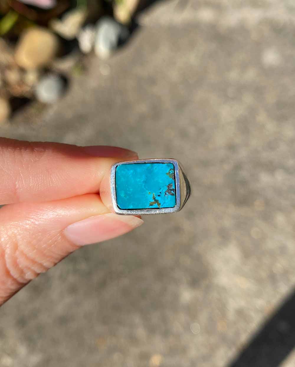 Rectangle Turquoise Signet Ring - Size 5.5 Sterling Silver