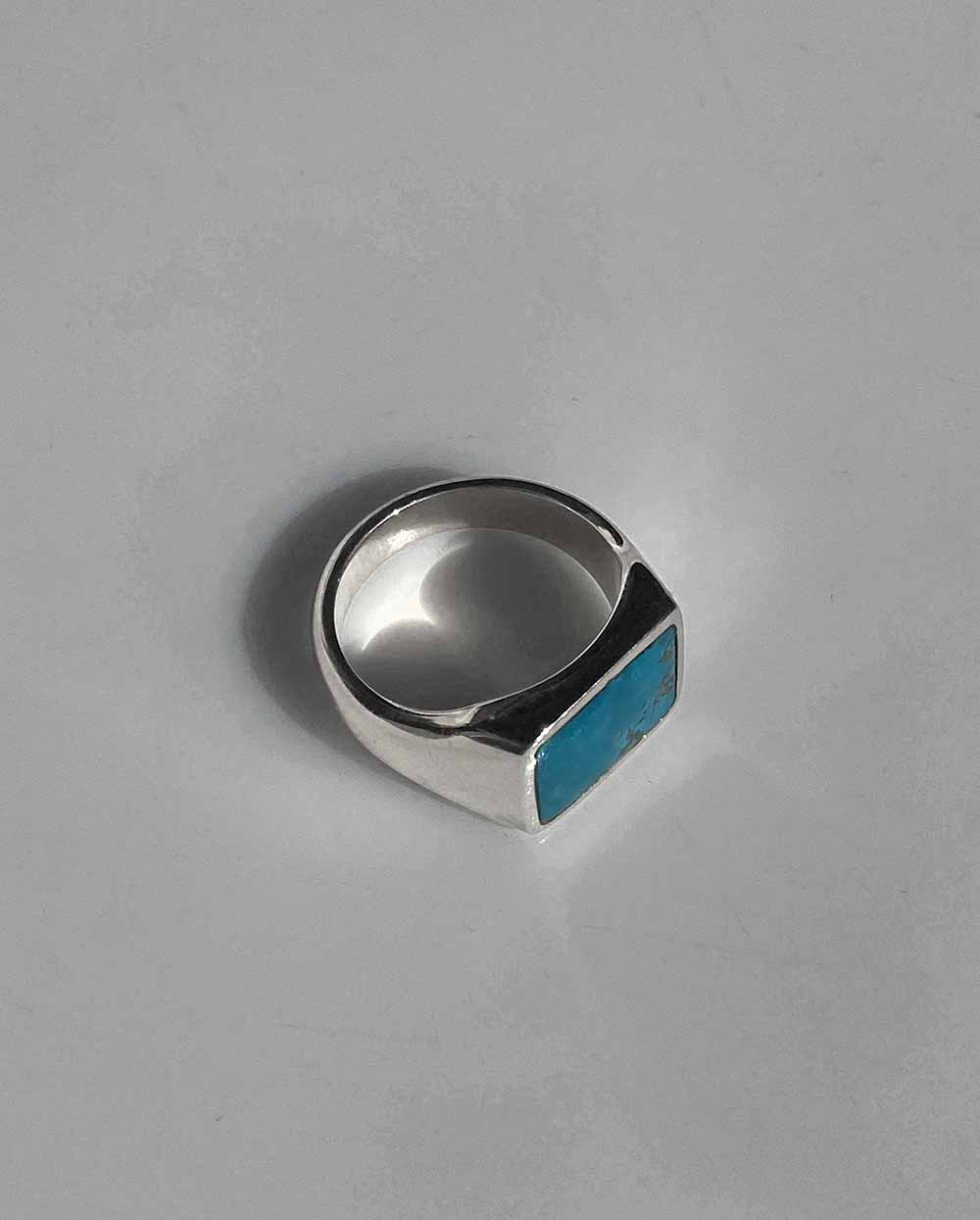 Rectangle Turquoise Signet Ring - Size 5.5 Sterling Silver