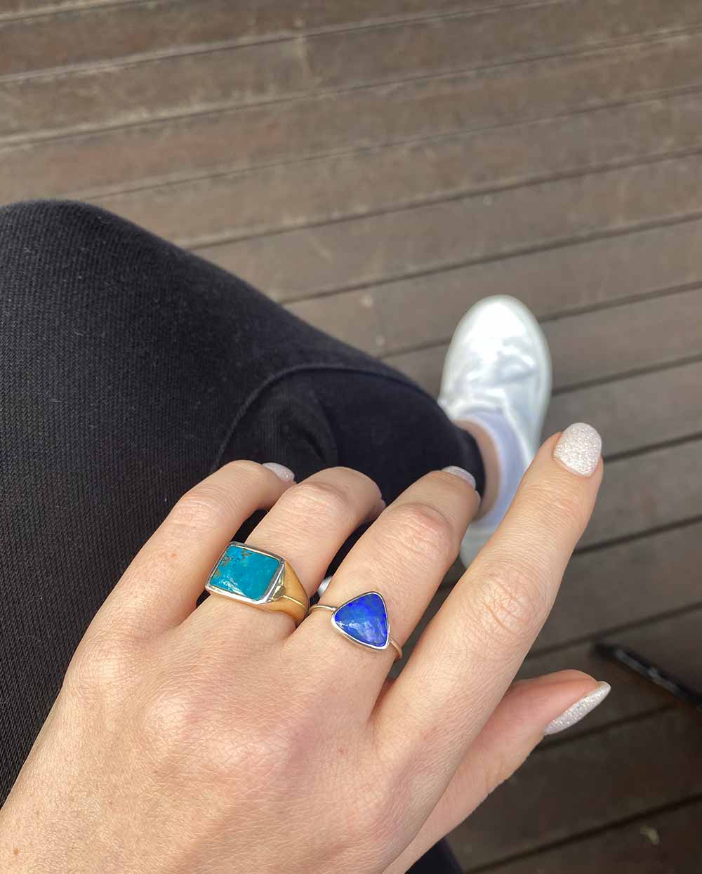 Rectangle Turquoise Signet Ring - Size 5.5 Sterling Silver