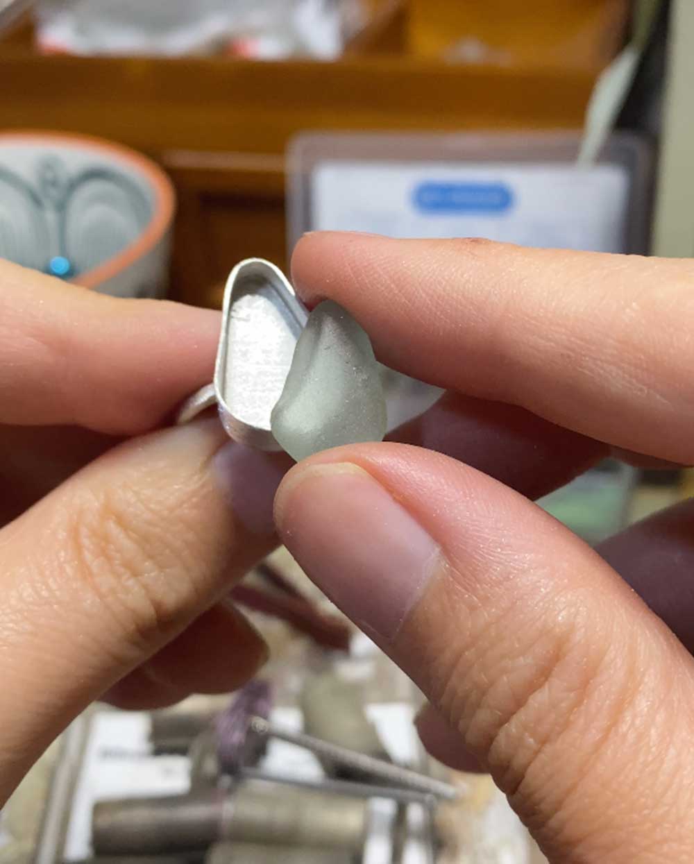 Seafoam Seaglass Ring - 6 Sterling Silver