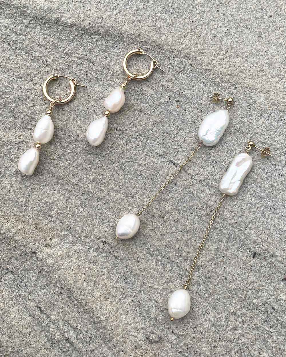 Tidal Teardrop Pearl Earrings 14K Gold Filled