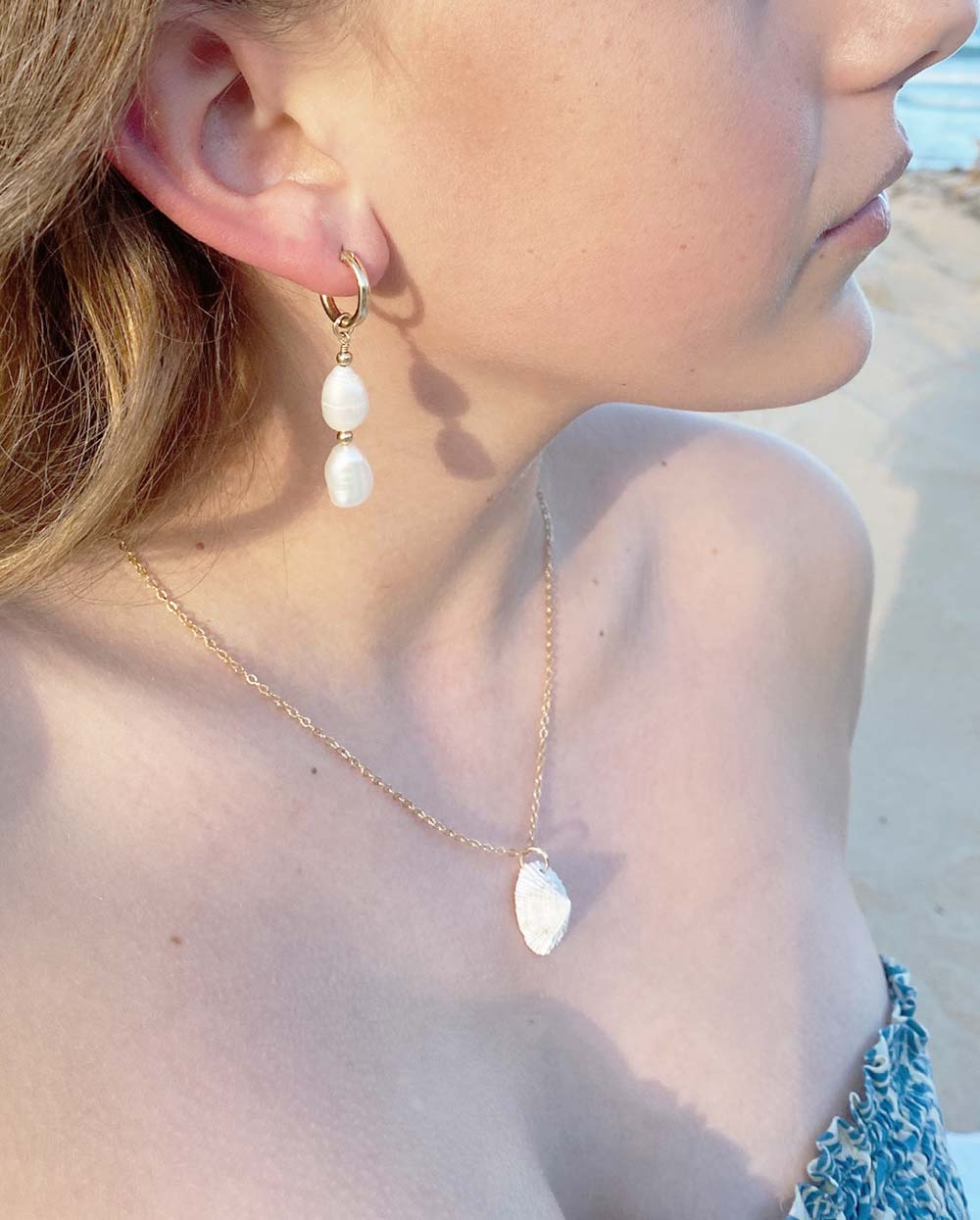 Tidal Teardrop Pearl Earrings 14K Gold Filled