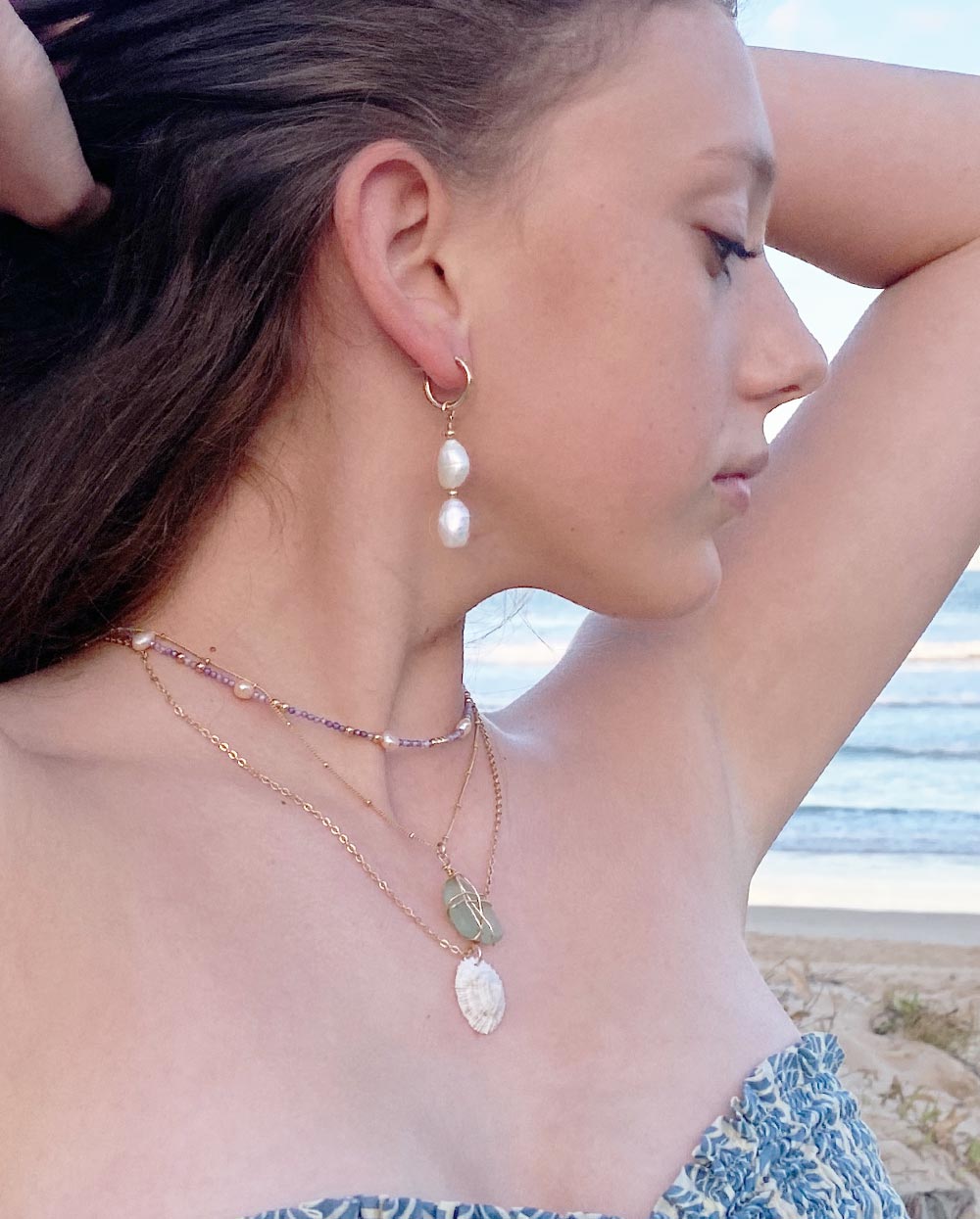 Tidal Teardrop Pearl Earrings 14K Gold Filled