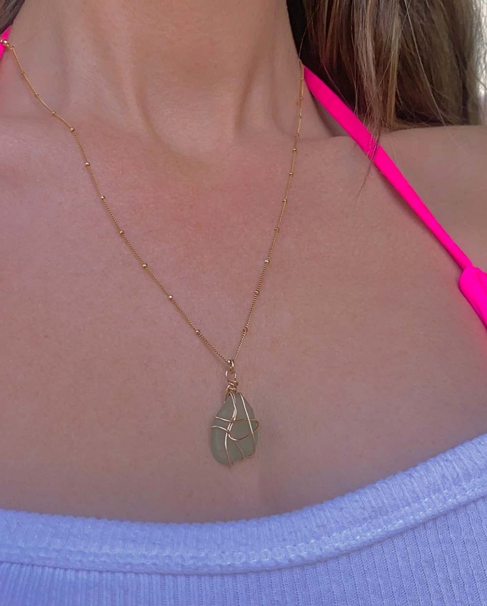 Wire wrapped Sea Glass Necklace14K Gold FilledAngela Wozniak Jewellery