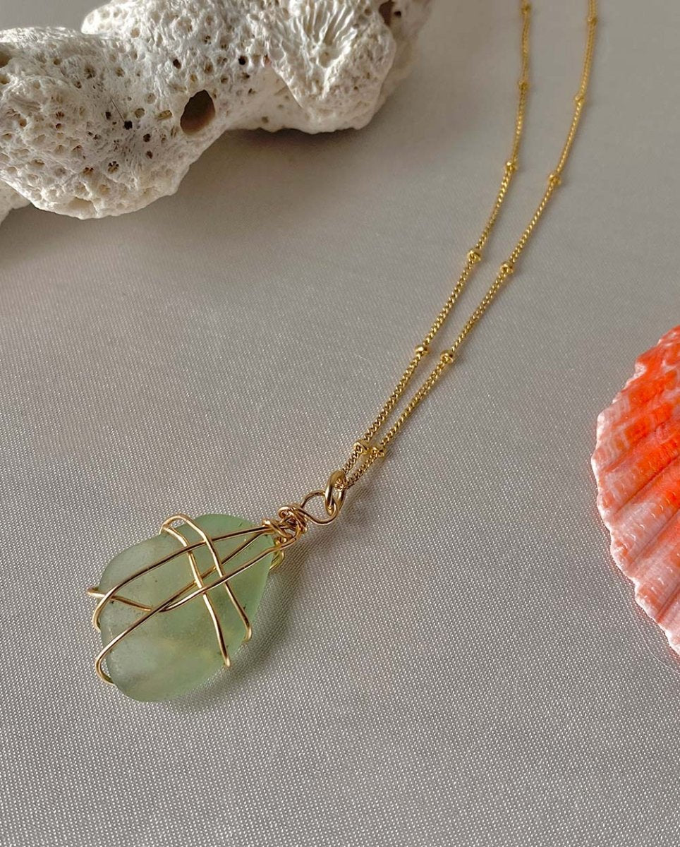 Wire wrapped Sea Glass Necklace14K Gold FilledAngela Wozniak Jewellery