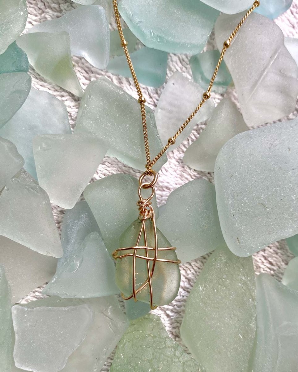 Wire wrapped Sea Glass Necklace14K Gold FilledAngela Wozniak Jewellery