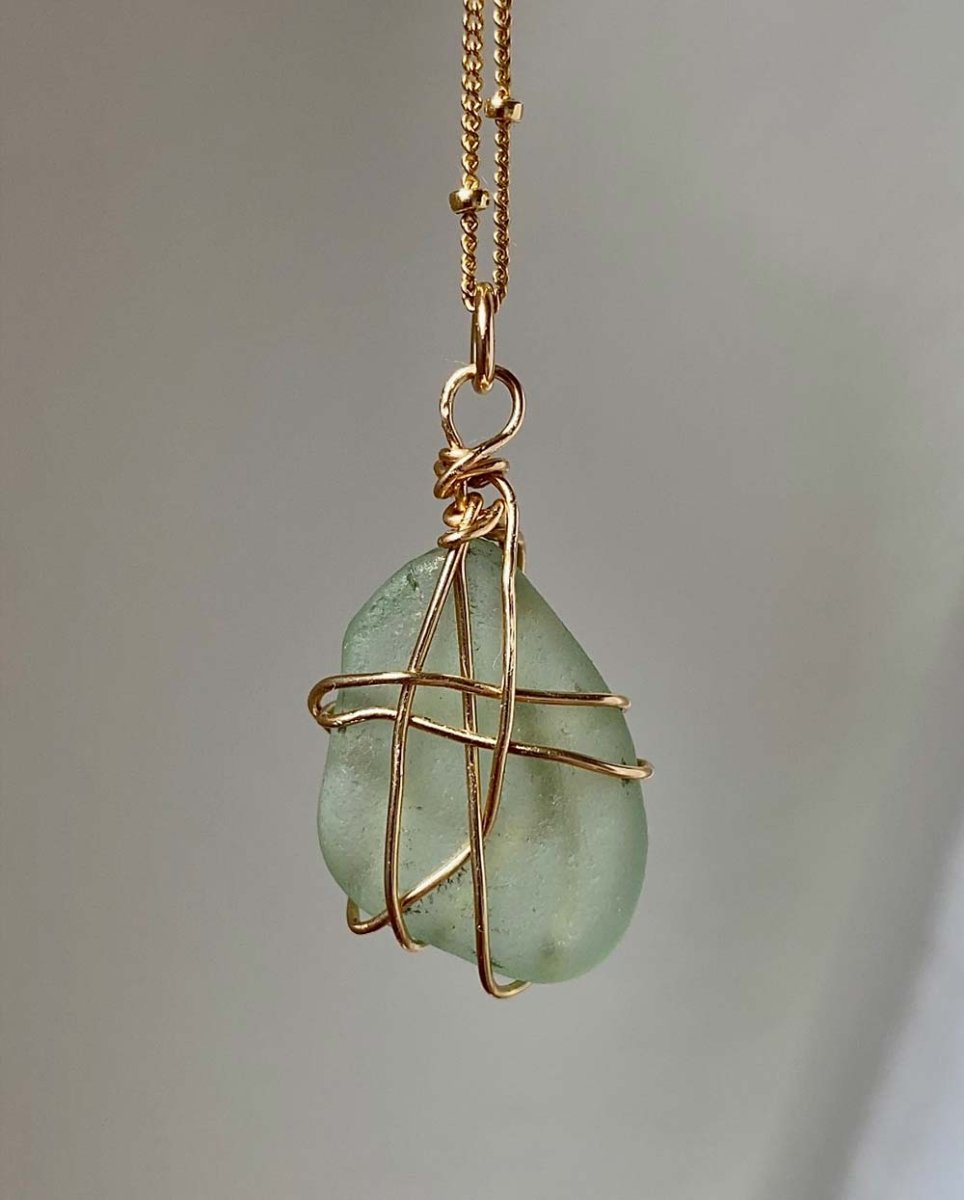 Wire wrapped Sea Glass Necklace14K Gold FilledAngela Wozniak Jewellery