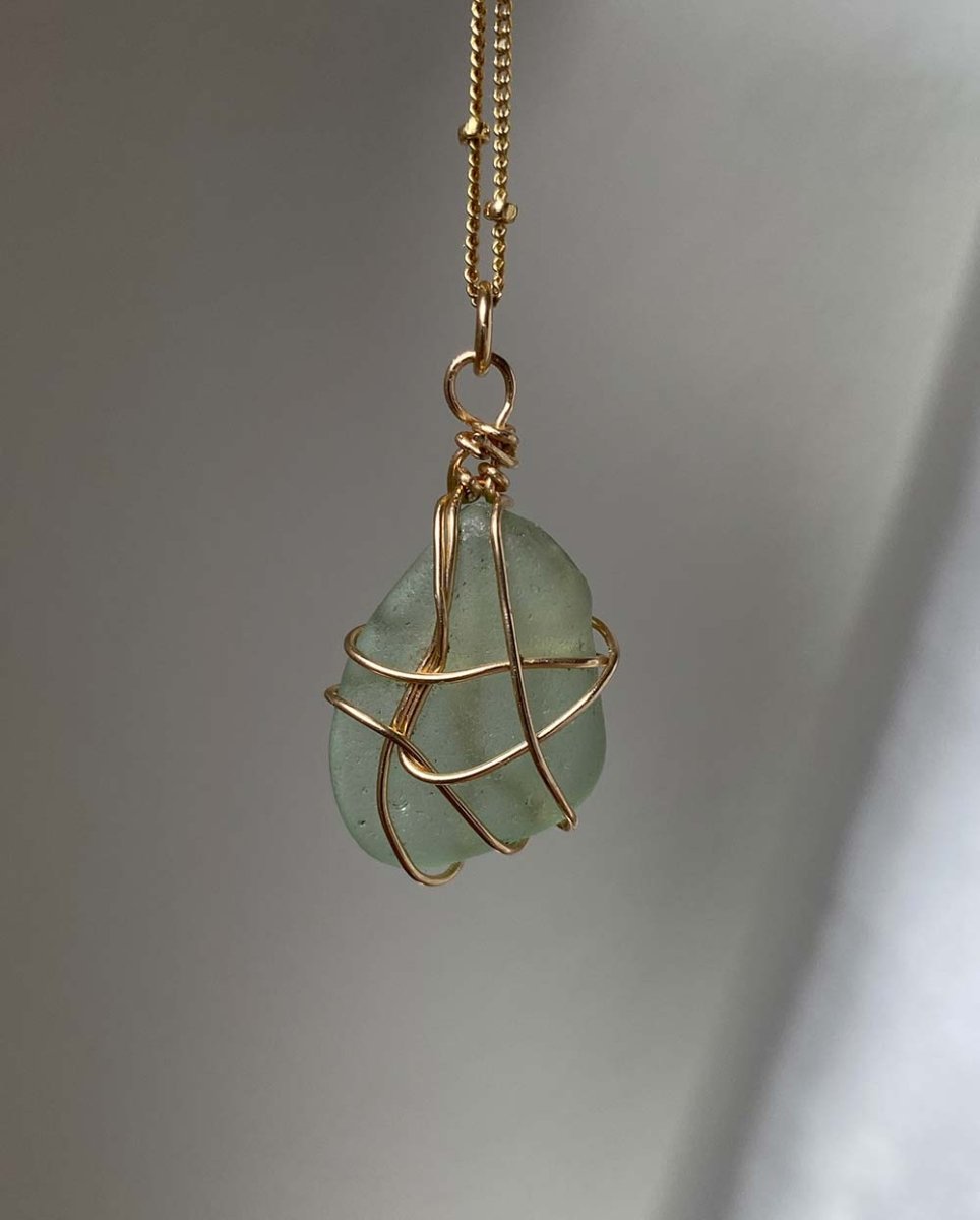 Wire wrapped Sea Glass Necklace14K Gold FilledAngela Wozniak Jewellery