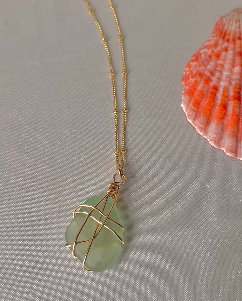 Wire wrapped Sea Glass Necklace14K Gold FilledAngela Wozniak Jewellery
