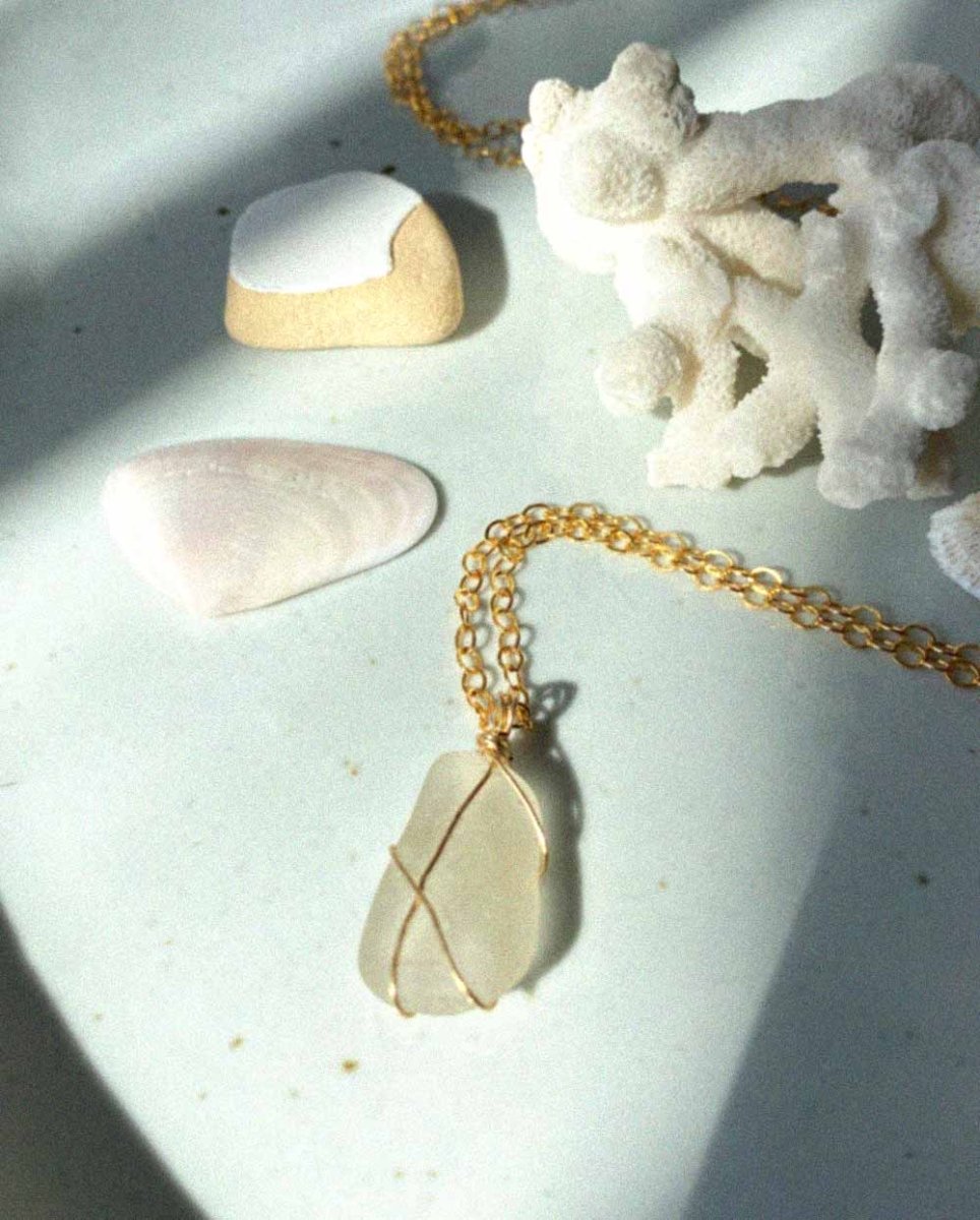 Wire Wrapped White Sea Glass NecklaceSea Glass Necklaces14K Gold FilledAngela Wozniak Jewellery