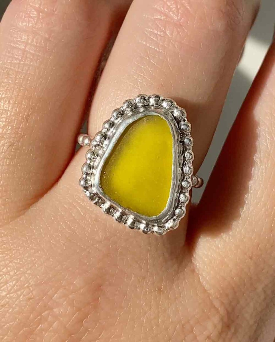 Yellow Sea Glass Ring - Size 8Sea Glass RingSterling SilverAngela Wozniak Jewellery